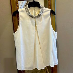Eliza J cream silk beaded blouse